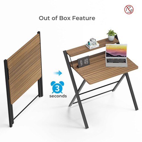 GreenForest Folding Desk No Assembly Required Large Size, 2-Tier Foldable Com... - Picture 2 of 9