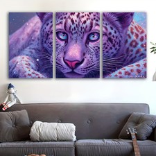 3pcs Frameless Canvas Wall Art - Leopard with Blue Eyes, Vibrant Spray-Painted T