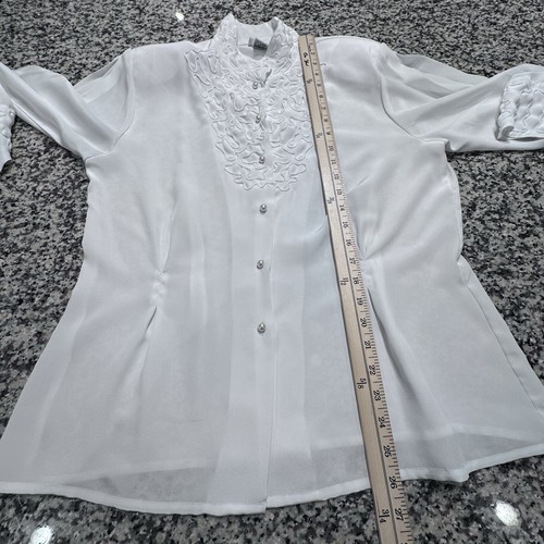 Vintage Nicola Long Sleeve Embroidered Dressy Shirt Ivory Size 14 Pearl Buttons - Picture 10 of 11