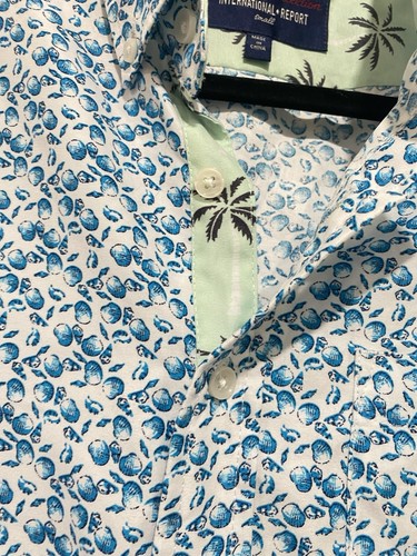 Mens Shirt Button Front Small Short Sleeve Blue White Floral Coastal Tropical - Picture 6 of 7
