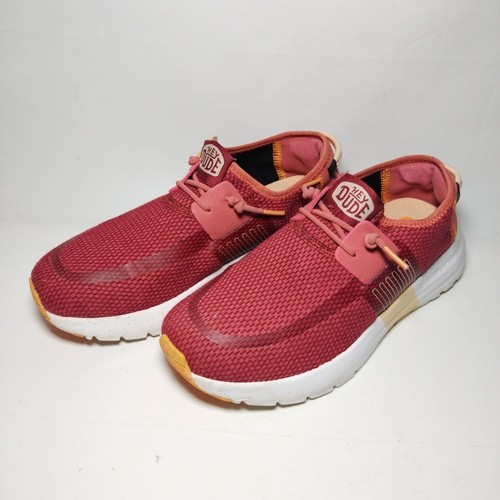 HEY DUDE Pink Red Sirocco Uk 5-6 Soft Trainers Sport Stripe Canvas Shoes Maroon