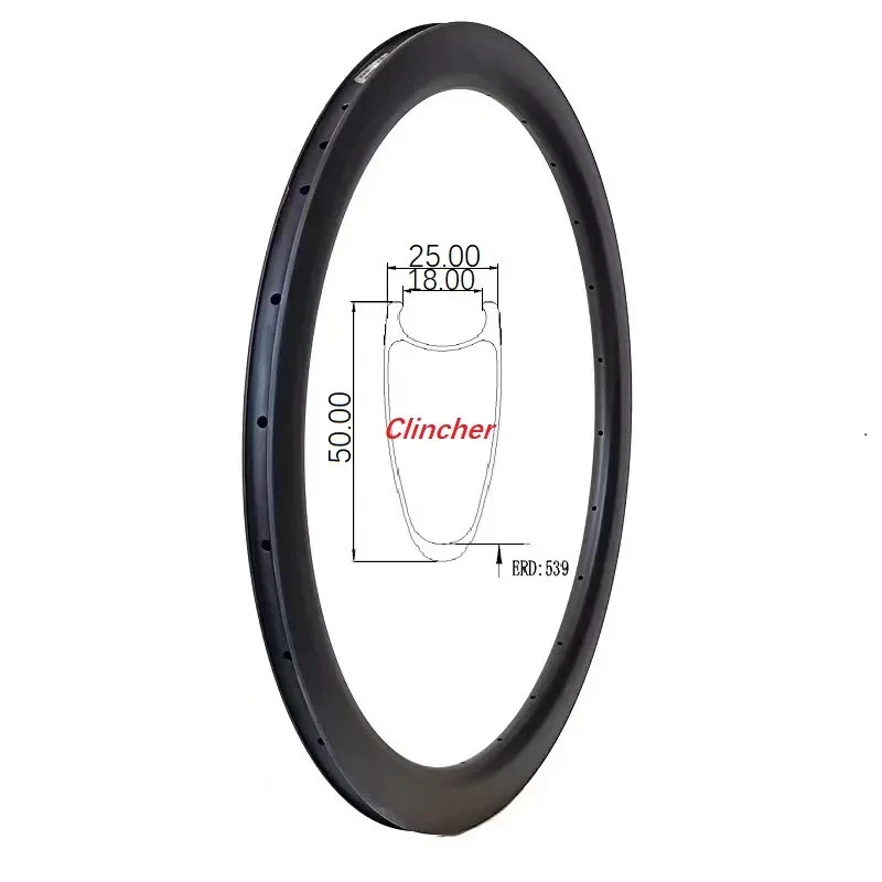 Llantas de bicicleta de carretera de fibra de carbono 700C sin gancho V/ruedas de freno de disco 18 20 21 24H Foto 2 de 4