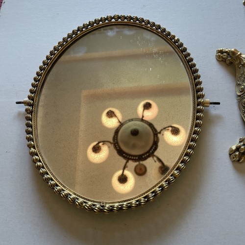 Vintage MCM Hollywood Regency Ormolu Brass Marble Ornate Tilt Vanity Mirror 15” - Picture 16 of 16