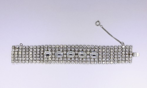 Vintage Weiss Silver Tone Wide Rhinestone Bracelet - Picture 1 of 6
