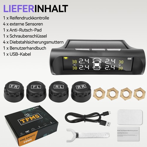 Auto Lkw Solar TPMS LCD Auto Reifendruckkontrollsystem mit 4 Externe Sensoren x1 - Bild 11 von 11