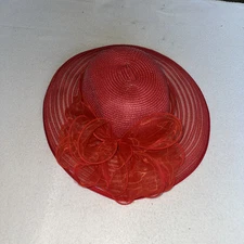 Giovannio New York Fancy Hat Large Wide Brim Red Church Wedding Granny