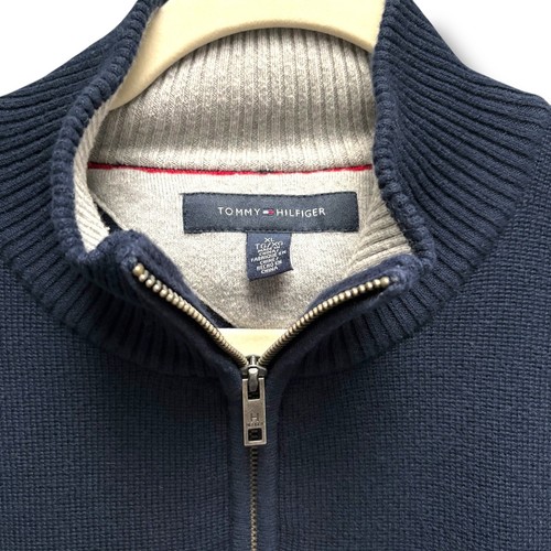 Tommy Hilfiger maglione uomo blu navy a righe quarto zip XL 100% cotone - Foto 4 di 7