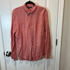 Perry Ellis Men's Red Linen Long Sleeve Button Down Shirt Size L