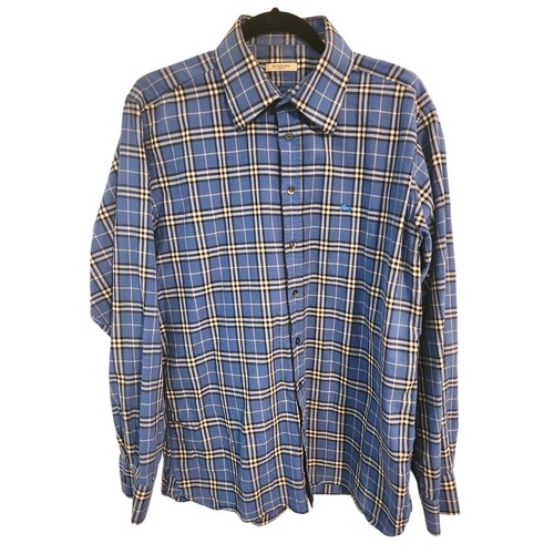 Men's Burberry Blue White Black Plaid 100% Cotton Button Front Shirt Size L EUC! - Picture 2 of 4