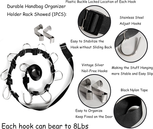 Bolsa-Organizador-Soporte Colgador de Monedero - 20 Ganchos para Armario y Puerta 2 Piezas (Estante para  - Imagen 9 de 12