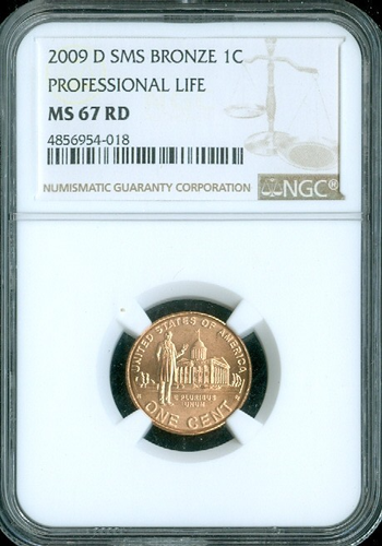 2009 D LINCOLN PROFESSIONAL LIFE CENT NGC MS67 RD SMS  . - Picture 1 of 2