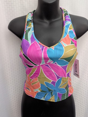 Hurley women's S Multicolor Floral Tropical Tankini Swim Top Razer Back Padded - Picture 2 of 9