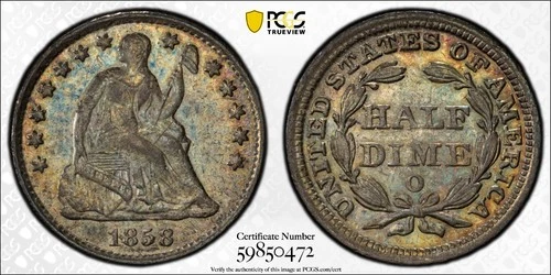 1858-O Seated Liberty Half Dime PCGS MS62 H10C