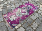 Turkish Vintage Small Rug Handmade Wool Bohemian Bath Mat Rug 1,2 x 2,6 ft
