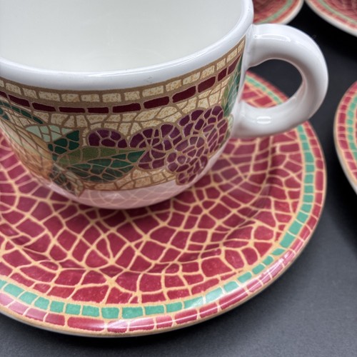 4er Set PIER 1 Mosaik Obstbecher Tassen & Untertassen Italy Steingut Auslaufmodell - Bild 3 von 11
