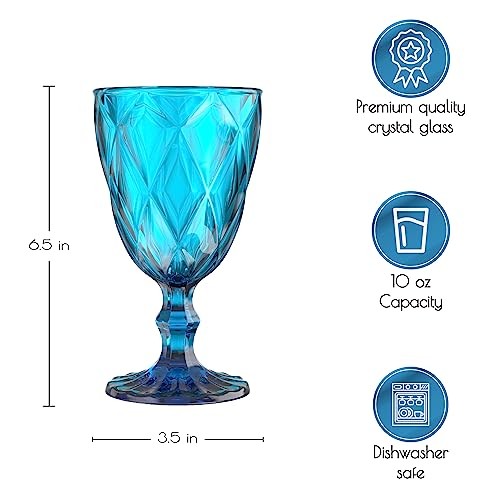 Navy Blue Goblet Glasses - Set Of 4 (10 oz) Vintage Water, Wine, Drink - Picture 4 of 7