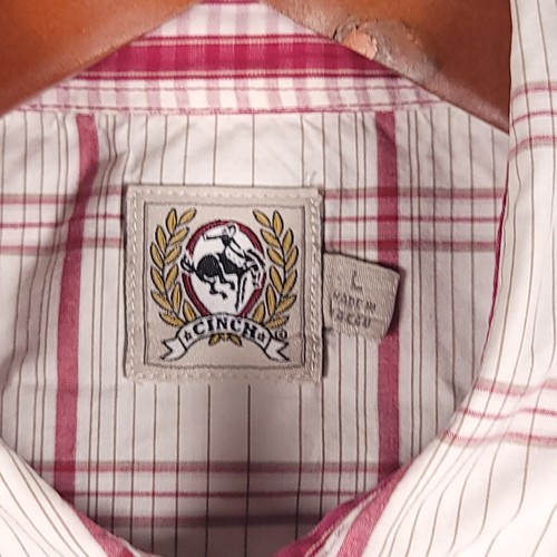 Cinch Shirt Mens Large Red White Plaid Western Pearl Snap Sawtooth Cowboy Rodeo - Picture 8 of 9