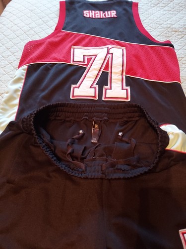 Maglia Shakur Vintage MAKAVELI BRANDED 71 (L) e Pantaloncini XXL Rosso, Nero e Blu Bambino - Foto 11 di 24