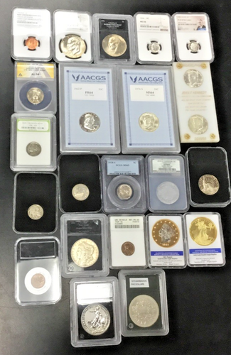 HOLDERED COIN LOT NGC, PCGS, ANACS, NCS, DIY & MORE, 23 COINS & MEDALS w/ SILBER