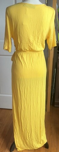 NY &Co. langes gelbes Sommer Strick Kleid Kurzarm U-Ausschnitt seitlich offen Lg Neu - Bild 4 von 5
