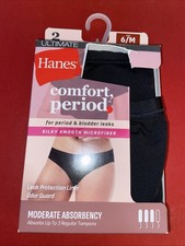 HANES 2 PACK COMFORT PERIOD BLACK MICROFIBER BIKINI PANTIES/ 6 / MEDIUM