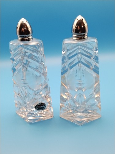 VTG Glass Crystal Salt and Pepper Shakers Set Hand Cut Crystal Etched Glass 5.5" - Picture 10 of 19