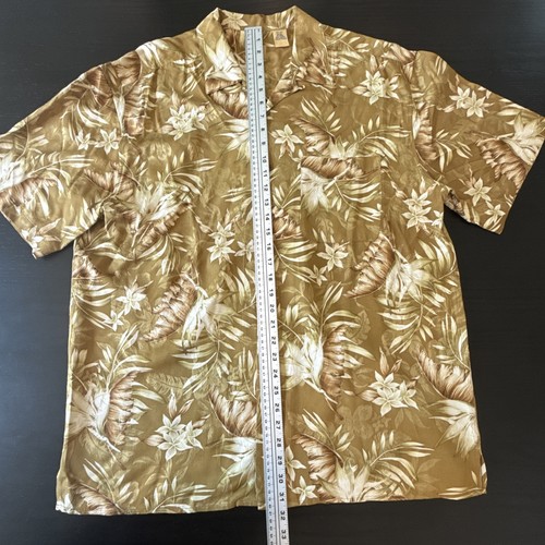 Jos A. Bank 100% Silk Hawaiian Shirt XL Beige Brown Floral Tropical Casual - Picture 6 of 10