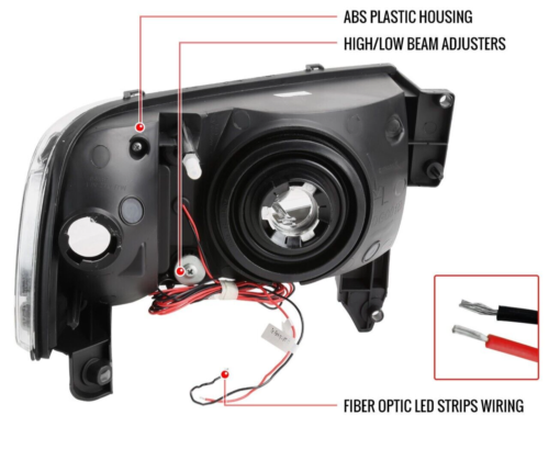 94-01 Dodge RAM 1500 2500 3500 Headlight + Corner 1pc Black w/Fiber DL Outline - Picture 2 of 4