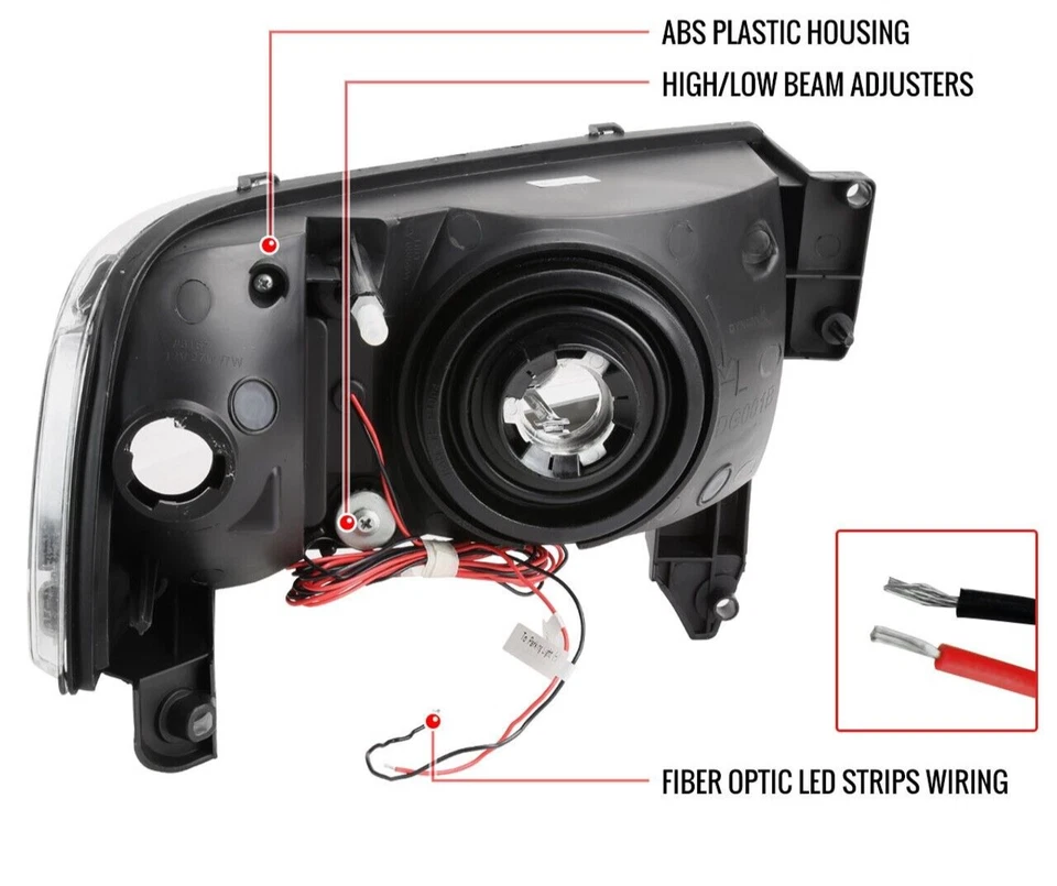 94-01 Dodge RAM 1500 2500 3500 Faro + Esquina 1 pieza Negro con Fibra DL Contorno Foto 2 de 4