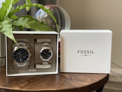 Fossil BQ2469SET Black Silver Men And Woman Watch Set 796483468061 