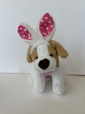 Dan Dee Easter Puppy Dog 10" Pink Polka Dot Bunny Ears Brown Stuffed Animal