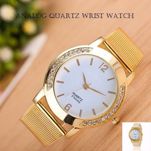 Fashion Women Crystal Golden Stainless Steel Analog Quartz Wrist Watch Fashion Women Crystal Golden Stainless Steel Analog Quartz Wrist Watch