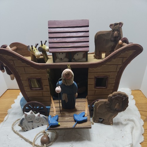 Noah's Ark W Animals Wooden Vtg Handcrafted wooden toy 12 Pc Set Religious Decor - Picture 11 of 20