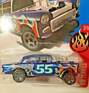 '55 Chevy Bel Air Gasser 2015 Mattel Hot Wheels Blue 1:64 Diecast Car HW Flames | eBay