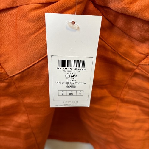 Orange Lipsy Cutout Ruffle Sleeves Size 8 Brand New With Tags - Picture 2 of 8