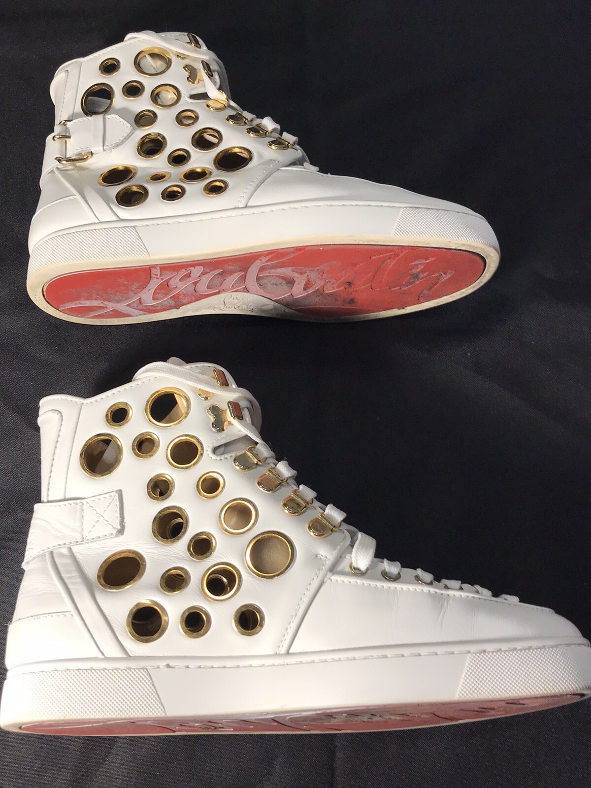 CHRISTIAN LOUBOUTIN ALFIE WHITE GOLD HOLES HIGH TOPS SNEAKERS 43 10 AUTHENTIC