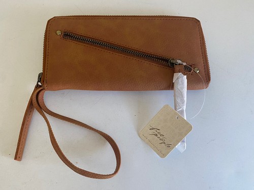 Free People Geldbörse braun distressed vegan Kalbsriemen Reißverschluss Clutch NEU