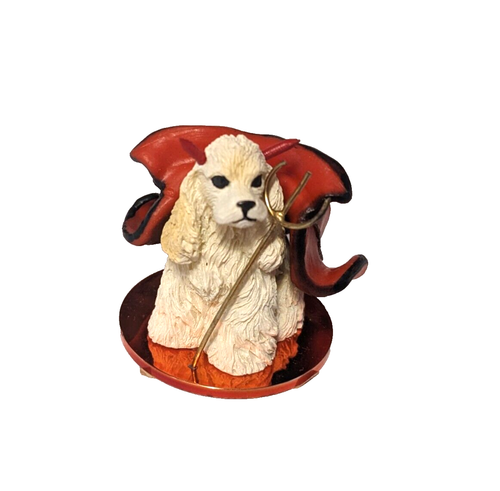 COCKER SPANIEL Devil Costume Figurine Blond Dog Tiny Statue - Picture 9 of 10