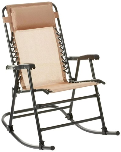 Folding Recliner Chair Outdoor Lounge Rocker In Beige - Picture 3 of 5