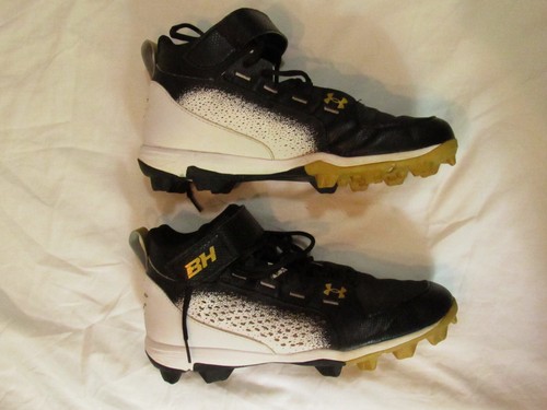 UNDER ARMOR BH HARPER 6 MENS SIZE 9 BASEBALL CLEATS MID BLACK WHITE GOLD - Picture 5 of 8