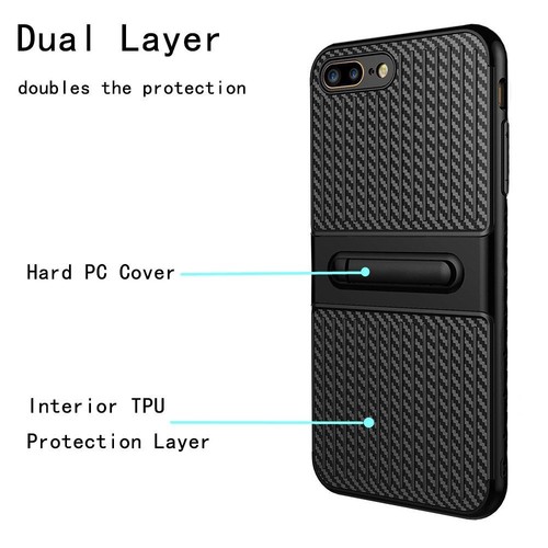 Apple iPhone 7/8 Plus w/Kickstand Shock Absorption Protective Cover Case Black - Picture 6 of 7