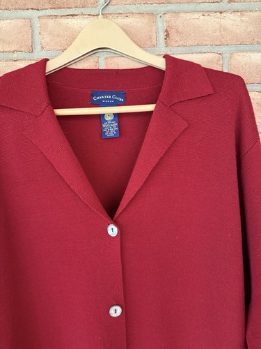 Charter Club Red Merino Wool Button Front Cardigan Jacket Long Sleeve Size 2X - Picture 3 of 7