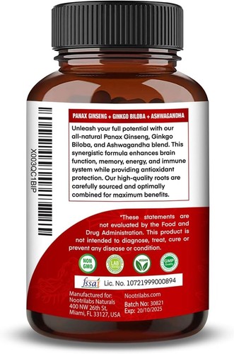 Korean Red Panax Ginseng 7500Mg Highest Potency with Ginkgo Biloba and Ashwagand - Picture 2 of 3