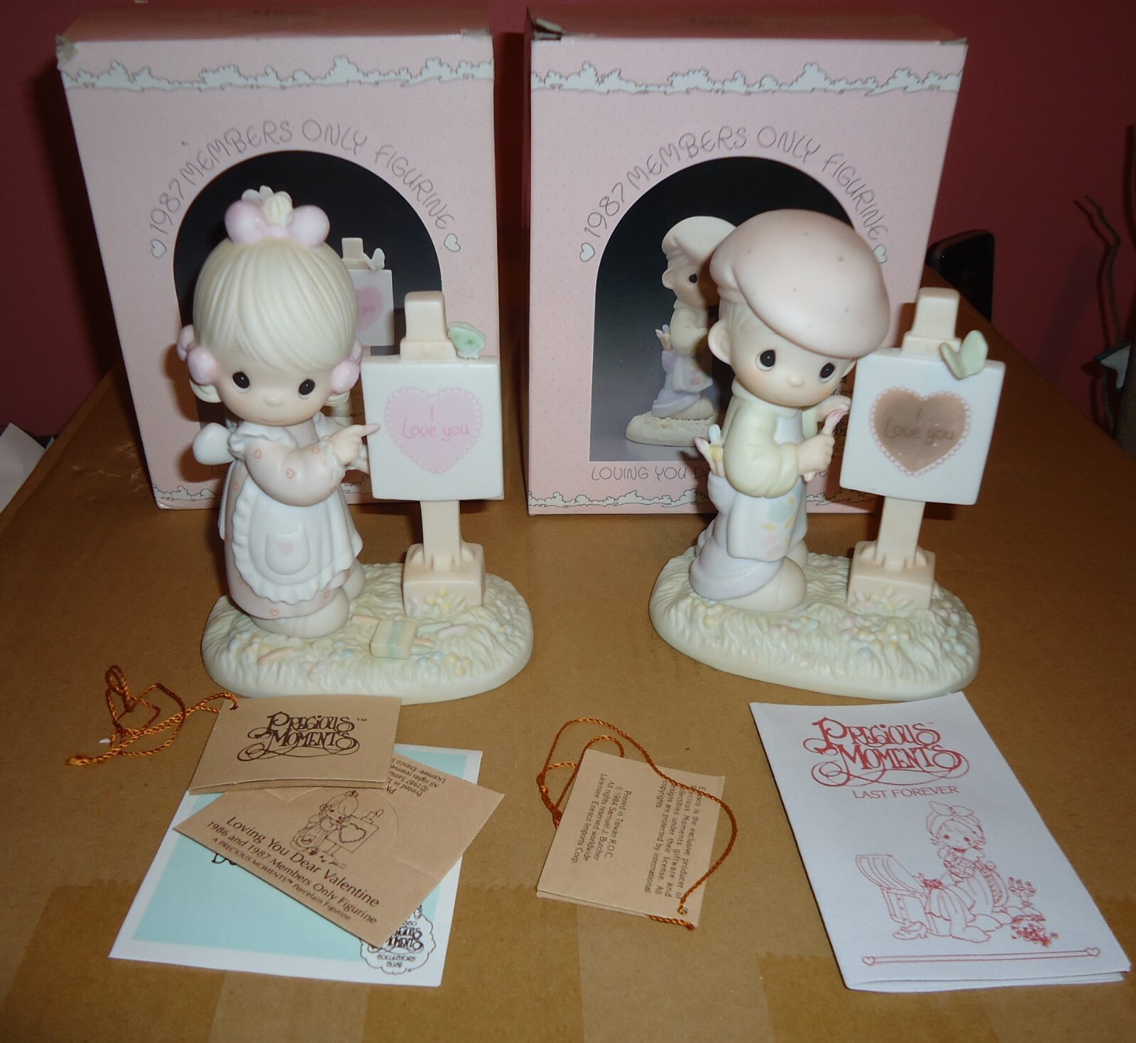 Precious Moments PM873 PM874 Loving You Dear Valentine 1987 Figurine