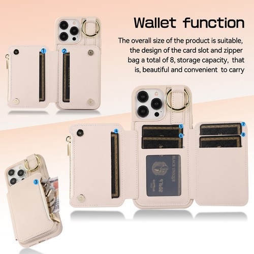 New Apple Phone Protective Case Hanging Strap Multi Card Leather Case Anti Drop - Picture 12 of 31