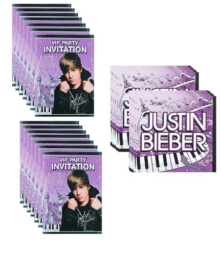 Justin Bieber Party Supplies includes 16 Napkins 16 Invitations with Envelopes