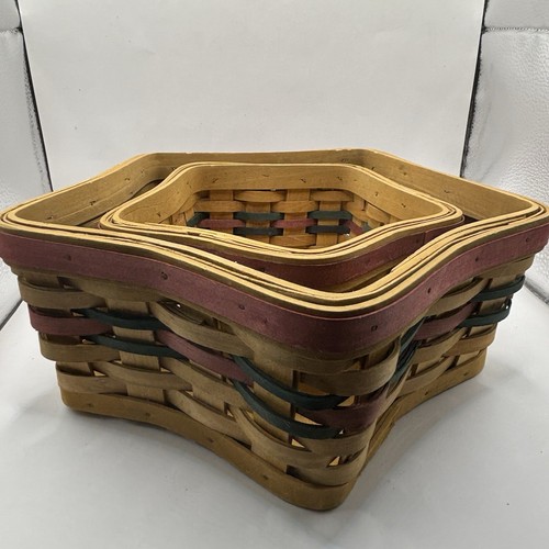 Pair Of Retro Stacking Star Baskets With Wood Bottoms Rustic Country Cottage - Picture 5 of 15