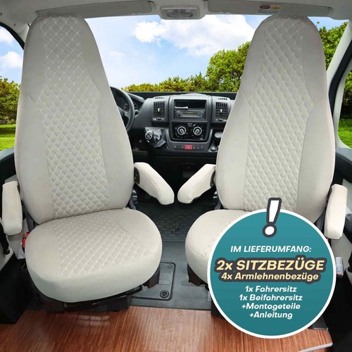 Fundas de asiento para autocaravana piloto adecuadas para Blucamp Campster 600 (beige) - Imagen 4 de 12
