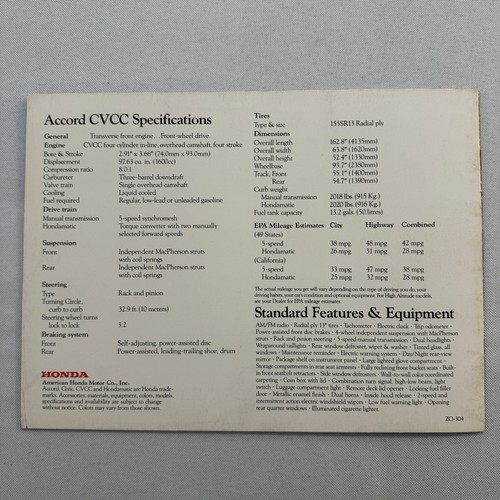 Honda Accord CVCC Car Sales Brochure Catalog Advertising Vintage - Picture 11 of 14