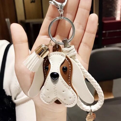 Fashion Cartoon PU Leather Puppy Dangle Tassel Keyring Key Chain Accessory - Picture 4 of 11